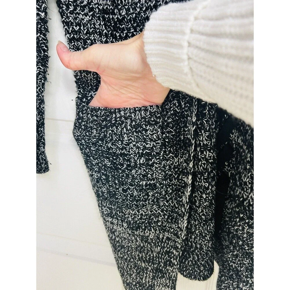 Women’s “Dex” Open Front Knit Sweater Cardigan Size Small Black White Pockets